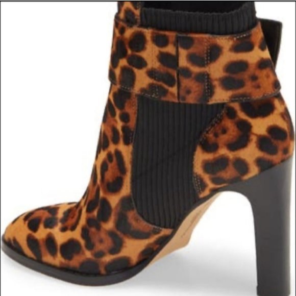Karl Lagerfeld Vania Calf Hair Rhinestone Ankle Boots Animal High Heel Leopard - Picture 6 of 10
